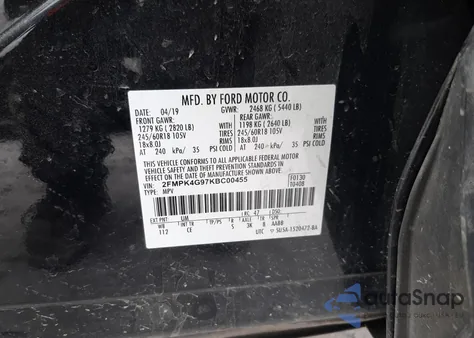 2019 Ford Edge Se из США, поврежденный, VIN 2FMPK4G97KBC00455